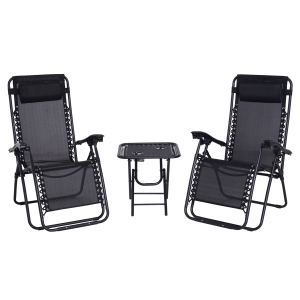 Outsunny Set 2 Sedie a Sdraio Zero Gravity con Tavolino in Tessuto di texteline Nero