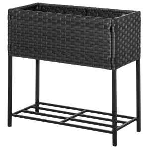 Outsunny Fioriera Effetto Vimini con Ripiano Grigio (70cm x 30cm x 72cm)