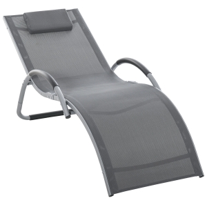 Outsunny Lettino Prendisole in Alluminio, Sedia Sdraio da Giardino in Textilene grigio con Poggiatesta Rimovibile