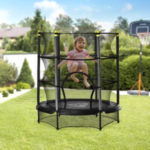 HOMCOM Trampolín para Niños de +3 Años Cama Elástica de Salto Infantil con Red de Seguridad y Marco Acero para Interiores y Exteriores Carga 45 kg 140x140x160 cm Negro