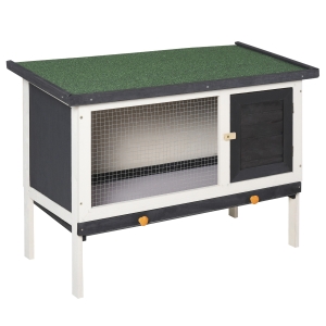 PawHut Coelheira de Madeira Gaiola Elevada para Coelhos Cobaias e Animais Pequenos com Teto Asfáltico Bandeja Removível e Porta com Trava 90x45x65cm Preto