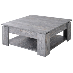HOMCOM 2-Tier Coffee Table W/Storage Shelf, 80Lx80Wx36H cm-Wood Grain Colour