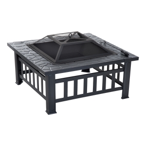 Outsunny Brasero cheminée Foyer extérieur dim. 86L x 86l x 54H cm Grille à Charbon Couvercle tisonnier métal Noir