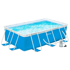 Outsunny Piscina Desmontável Tubular 340x215x80cm Piscina Retangular de Exterior com Purificador 4.000L/H Mangueiras de Comprimento 100cm e Estrutura de Aço Azul