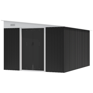 Magazie de Gradina Outsunny cu Usa Glisanta si Orificii de Aerisire, din Otel Galvanizat, 345x280.5x169-201 cm, Negru