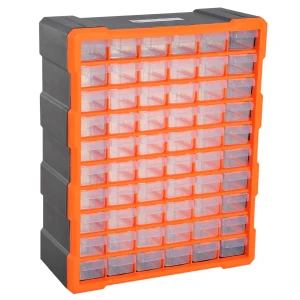 DURHAND Wall Mounted Storage Cabinet with 60 Drawers, Organiser for Garage, Workshop, Small Parts, Nuts, Bolts, Clear Orange