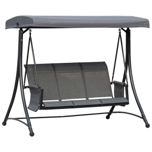 Outsunny 3-Sitzer Hollywoodschaukel, Gartenschaukel mit Sonnendach, Schaukelbank mit Ablage, Aluminium, Grau, 196 x 128 x 172 cm