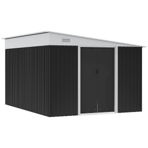 Outsunny Magazie de Gradina cu Usa Glisanta si Orificii de Aerisire, 345x280,5x169-201cm, Negru