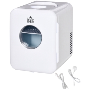 HOMCOM 4 L/6 Can Mini Fridge, AC+DC Portable Cooler & Warmer for Skincare, Makeup, Cosmetics, Food, for Bedroom, Home, Caravan, Car, White