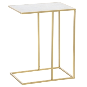 Outsunny Tavolino da Salotto con Piano Effetto Marmo e Base in Metallo, 48x30.5x61cm, Bianco e Oro