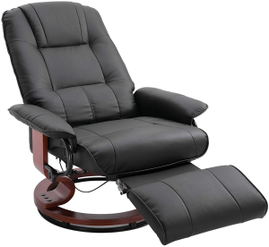 HOMCOM Faux Leather Reclining Armchair, with Footrest - Black