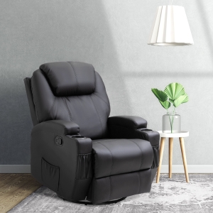 HOMCOM Faux Leather Eight-Point Massage Reclining Armchair - Black