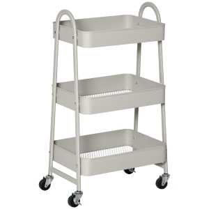 HOMCOM Carrito de Cocina con Ruedas Carro de Almacenamiento de 3 Niveles y Frenos para Baño Salón Dormitorio Oficina 45x31x79,4 cm Gris