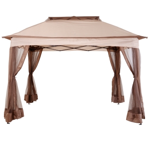 Outsunny 3 X 3 Meters Metal Gazebo Party Canopy Garden Pop Up Tent Outdoor Sun Shelter w/ Net Curtain Zipper Door - Khaki