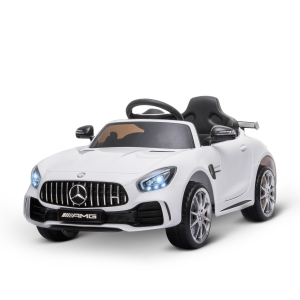 HOMCOM Coche Eléctrico para Niños Mercedes GTR con Licencia +3 Años Batería 12V con Mando a Distancia Música Faros Puerta de Doble Apertura Carga 25kg 105x58x45 cm Blanco