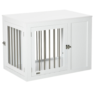 PawHut Furniture Style Dog Crate, End Table Pet Cage Kennel, Indoor Decorative Puppy House, with Double Doors, Locks, for Medium Dogs, White