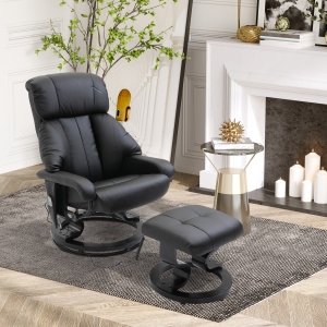HOMCOM Faux Leather Ten-Point Massage Recliner & Footstool - Black