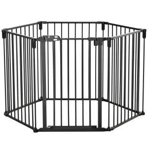 PawHut Barrière de sécurité parc enclos chien modulable pliable porte acier noir
