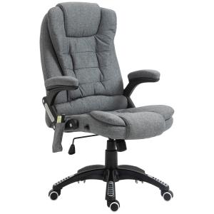 Homcom Fauteuil de bureau direction massant chauffant hauteur réglable dossier inclinable toile de lin gris chiné
