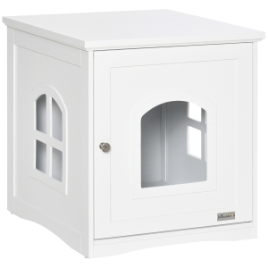 PawHut Maison de toilette pour chat design avec porte dim. 48,7L x 53,3l x 53H cm en MDF blanc