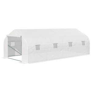 Outsunny Estufa Tipo Túnel de Jardim 600x300x200cm para Cultivo de Plantas Verduras com 8 Janelas e Porta Enroláveis com Zíper Aço Branco