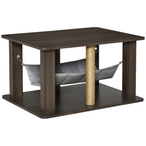PawHut Niche pour chat maison chat table d'appoint centre d'activités avec hamac et griffoirs - 79 x 59 x 45,5 cm gris