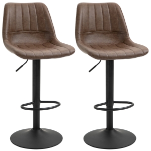 HOMCOM Lot de 2 tabourets de bar style vintage réglable pivotant avec repose-pied revêtement synthétique marron
