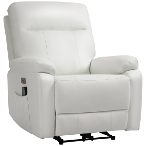 HOMCOM Poltrona Relax Reclinabile fino a 150° con Tasche, Telecomando e Porta USB, 93x76x98cm, Bianca