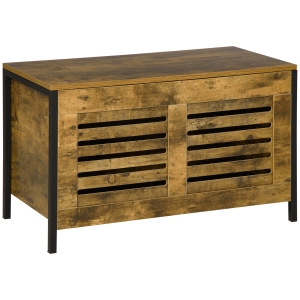 HOMCOM Banc coffre de rangement style industriel dim. 80L x 40P x 49H cm marron rustique et noir