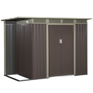 Outsunny 8.4ft x 4.7ft Steel Backyard Garden Utility Storage Tool Shed Kit Double Sliding Door Pent Roof 257 x 142 x 184cm