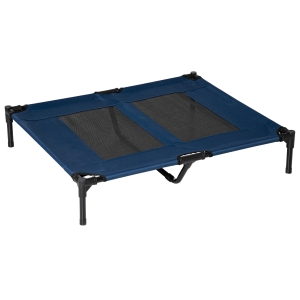 PawHut Lit Surélevé pour Chien Bleu Marine et Noire 92 x 76 x 18 cm