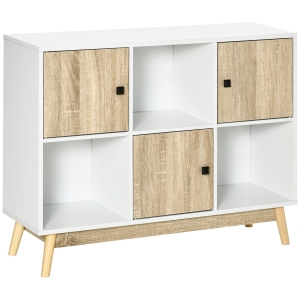 HOMCOM Meuble de rangement bibliothèque avec 6 compartiments - panneaux particules blanc et aspect bois - pieds effilés - dim. 96L x 30P x 75H cm