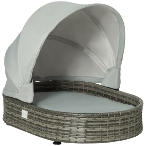 PawHut Wicker Pet Bed with Canopy Outdoor Dog Basket with Cushion for Small Medium Dogs, Grey