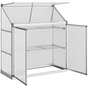 Outsunny 3 Tier Greenhouse Garden Outdoor Cold Frame Plant Flower Growth Transparent Polycarbonate Board Openable Roof Sliding Door w / Foundation 129.5L x 58W x 140H cm