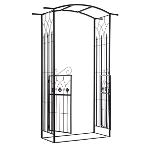Outsunny Garden Outdoor Entrance Arch with Door Outdoor Patio Decoration for Rose Trellis Arbour Climbing Plant 131L x 49W x 200Hcm