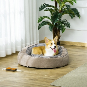 PawHut Cusca pentru Caini si Pisici Capitonata cu Perna si Margini Ridicate, Patut pentu Animal Tapiterie din Material Textil, 85x85x35cm - Gri