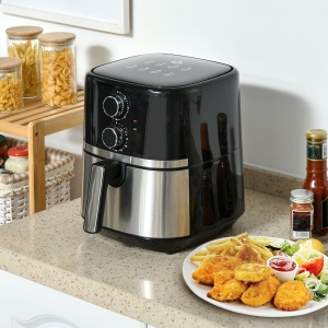 HOMCOM Air Fryers, 1500W 4.5L Air Fryers Oven with Rapid Air Circulation, Adjustable Temperature, Timer and Nonstick Basket for Oil Less or Low Fat Cooking, Black