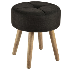 HOMCOM Round Linen Ottoman Footstool for Living Room Bedroom Side Table Shoe Change Stool with Solid Wooden Leg, Brown