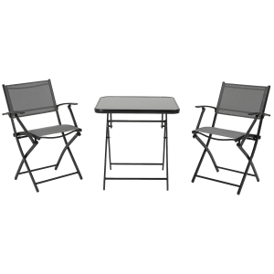 Outsunny Sitzgruppe klappbar 3tlg. Balkonset Balkonmöbel 1 Tisch+2 Stühle Gartenmöbel Set Sitzgarnitur Metall Mesh Schwarz+Grau