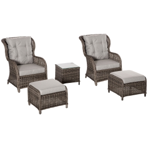 Outsunny Deluxe 2-Seater Garden Rattan Furniture Sofa Chair & Stool Table Set Assembly - Brown