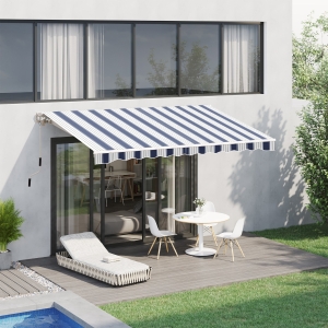 Outsunny Manual Retractable Awning, 2.5x2 m-Dark Blue/White Stripes