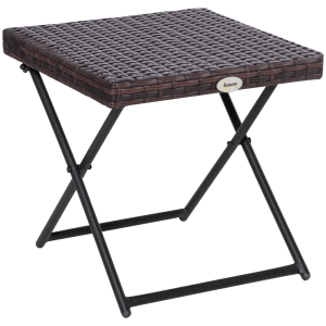 Outsunny Folding Square Rattan Coffee Table, Steel Frame, 40Lx40Wx40H cm-Brown