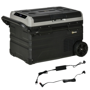 Outsunny Nevera y Congelador de Compresor Portátil 40L Refrigerador de Coche CC 12V/24V hasta -20℃ con Pantalla LED Táctil Asa Retráctil y Ruedas 71,1x46x44 cm Negro