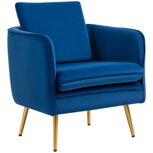 HOMCOM Poltroncina in Velluto Imbottita con Braccioli, 63x61x80cm, Blu