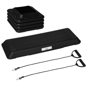 HOMCOM Step para Fitness Aeróbic Escalón con Plataforma de Altura Ajustable en 3 Niveles Bandas de Resistencia Carga 120 kg para Ejercicio en Gimnasio Oficina 110x40x10-20 cm Negro