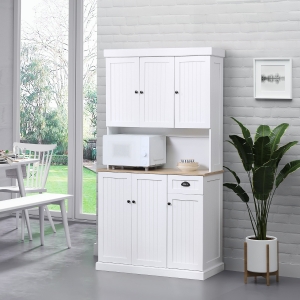 HOMCOM Modern Kitchen Cupboard, Kitchen Storage Cabinet with Microwave Oven Countertop, Drawer, White