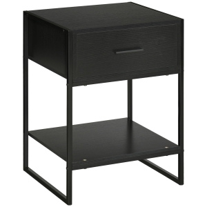 HOMCOM Comodino Moderno con Cassetto e Ripiano Aperto, in Truciolato e Acciaio, 45x40x60cm, Nero