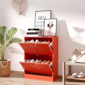 Homcom Dulap 12 Pantofi cu Rafturi Regllabile in Lemn, Rosu, 60x24x80cm