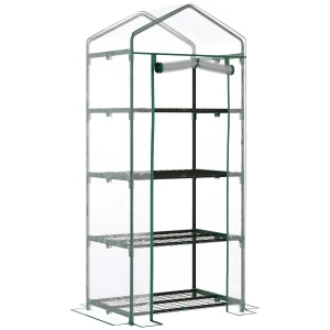 Outsunny 4 Tiers Mini Portable Greenhouse Plant Grow Shed Metal Frame Transparent Clear Cover 160H x 70L x 50Wcm