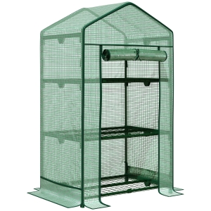 Outsunny Mini-Gewächshaus mit Folienabdeckung und 4 Regalböden, Grün, 69 x 49 x 158 cm